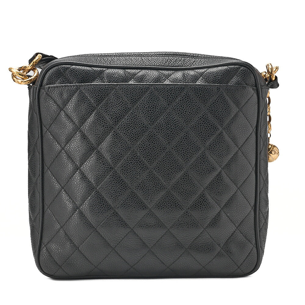 CHANEL Shoulder Bag Caviar Skin Matelasse Ball Charm Black Gold-Tone Hardware, Pre-Owned