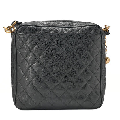 CHANEL Shoulder Bag Caviar Skin Matelasse Ball Charm Black Gold-Tone Hardware, Pre-Owned