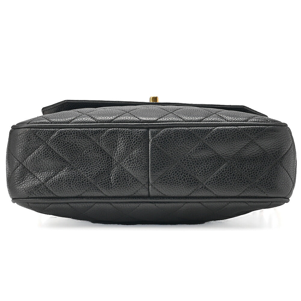 CHANEL Shoulder Bag Caviar Skin Matelasse Ball Charm Black Gold-Tone Hardware, Pre-Owned