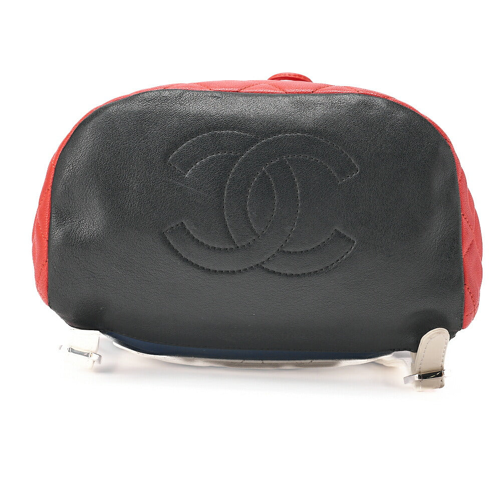 CHANEL Lambskin Matelasse Turn Lock Chain Backpack Red x Multicolor Silver-Tone Hardware, Pre-Owned