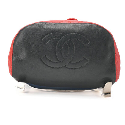 CHANEL Lambskin Matelasse Turn Lock Chain Backpack Red x Multicolor Silver-Tone Hardware, Pre-Owned
