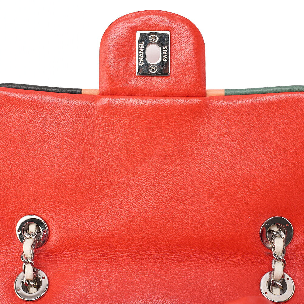 CHANEL Lambskin Matelasse Turn Lock Chain Backpack Red x Multicolor Silver-Tone Hardware, Pre-Owned
