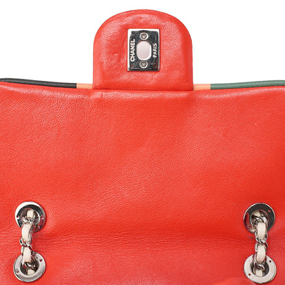 CHANEL Lambskin Matelasse Turn Lock Chain Backpack Red x Multicolor Silver-Tone Hardware, Pre-Owned