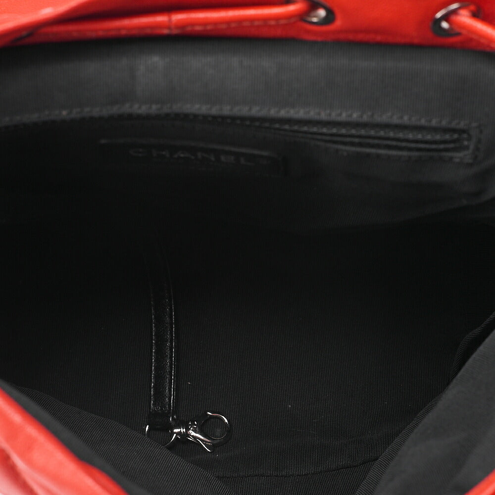 CHANEL Lambskin Matelasse Turn Lock Chain Backpack Red x Multicolor Silver-Tone Hardware, Pre-Owned