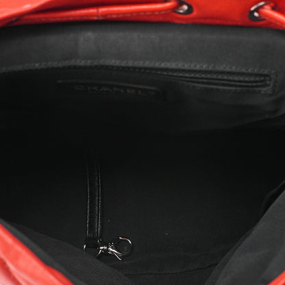 CHANEL Lambskin Matelasse Turn Lock Chain Backpack Red x Multicolor Silver-Tone Hardware, Pre-Owned