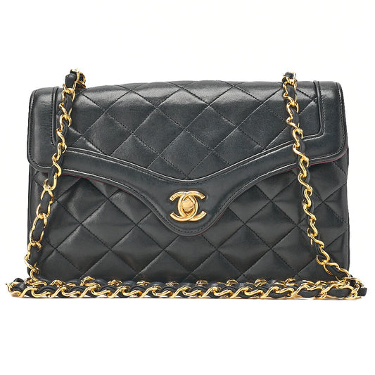 CHANEL Lambskin Mini Matette Design Flap Chain Shoulder Black Gold-Tone Hardware, Pre-Owned