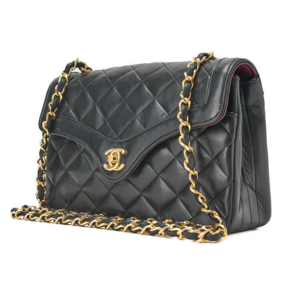 CHANEL Lambskin Mini Matette Design Flap Chain Shoulder Black Gold-Tone Hardware, Pre-Owned
