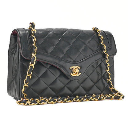 CHANEL Lambskin Mini Matette Design Flap Chain Shoulder Black Gold-Tone Hardware, Pre-Owned