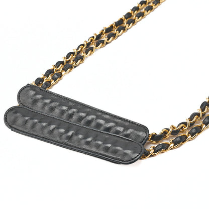 CHANEL Lambskin Matelasse Double Chain Shoulder Bag with Pull Charm Black Gold-Tone Hardware, Pre-Owned