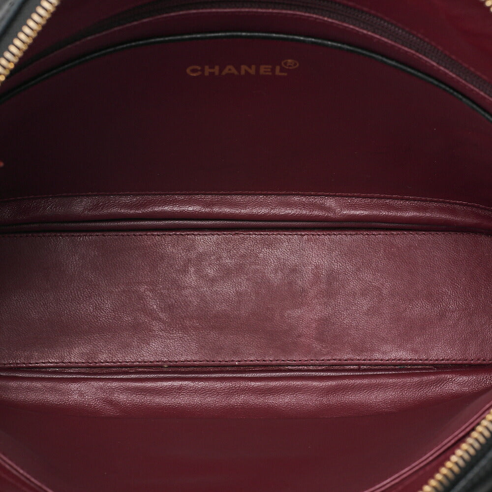 CHANEL Lambskin Matelasse Double Chain Shoulder Bag with Pull Charm Black Gold-Tone Hardware, Pre-Owned