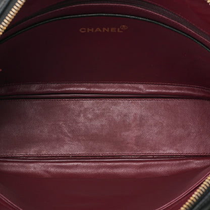CHANEL Lambskin Matelasse Double Chain Shoulder Bag with Pull Charm Black Gold-Tone Hardware, Pre-Owned