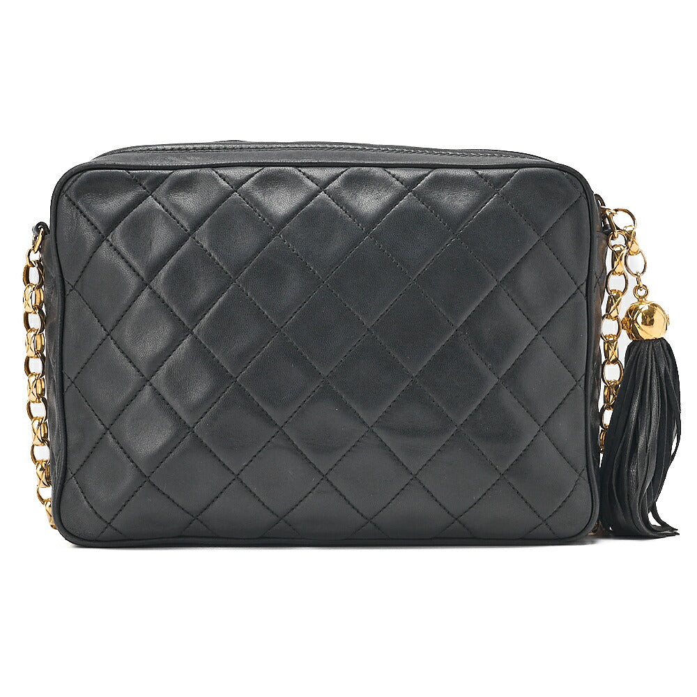 CHANEL Lambskin Matelasse Outside Flap with Fringe Bijou Chain Shoulder Black Gold-Tone Hardware, Pre-Owned