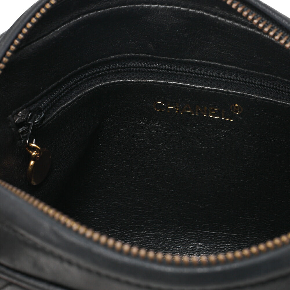 CHANEL Lambskin Matelasse Outside Flap with Fringe Bijou Chain Shoulder Black Gold-Tone Hardware, Pre-Owned