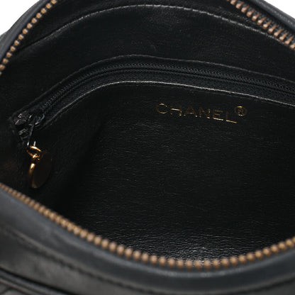 CHANEL Lambskin Matelasse Outside Flap with Fringe Bijou Chain Shoulder Black Gold-Tone Hardware, Pre-Owned