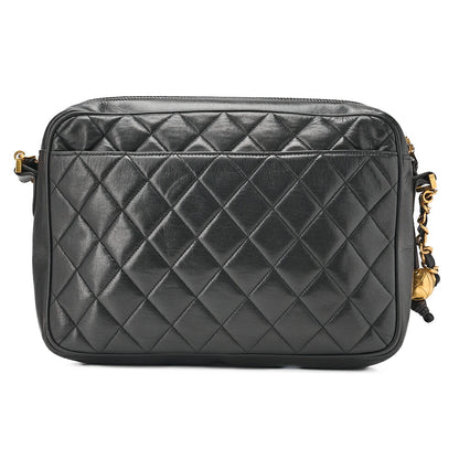 CHANEL Lambskin Matelasse Outside Flap Ball Charm Chain Shoulder Black Gold-Tone Hardware, Pre-Owned