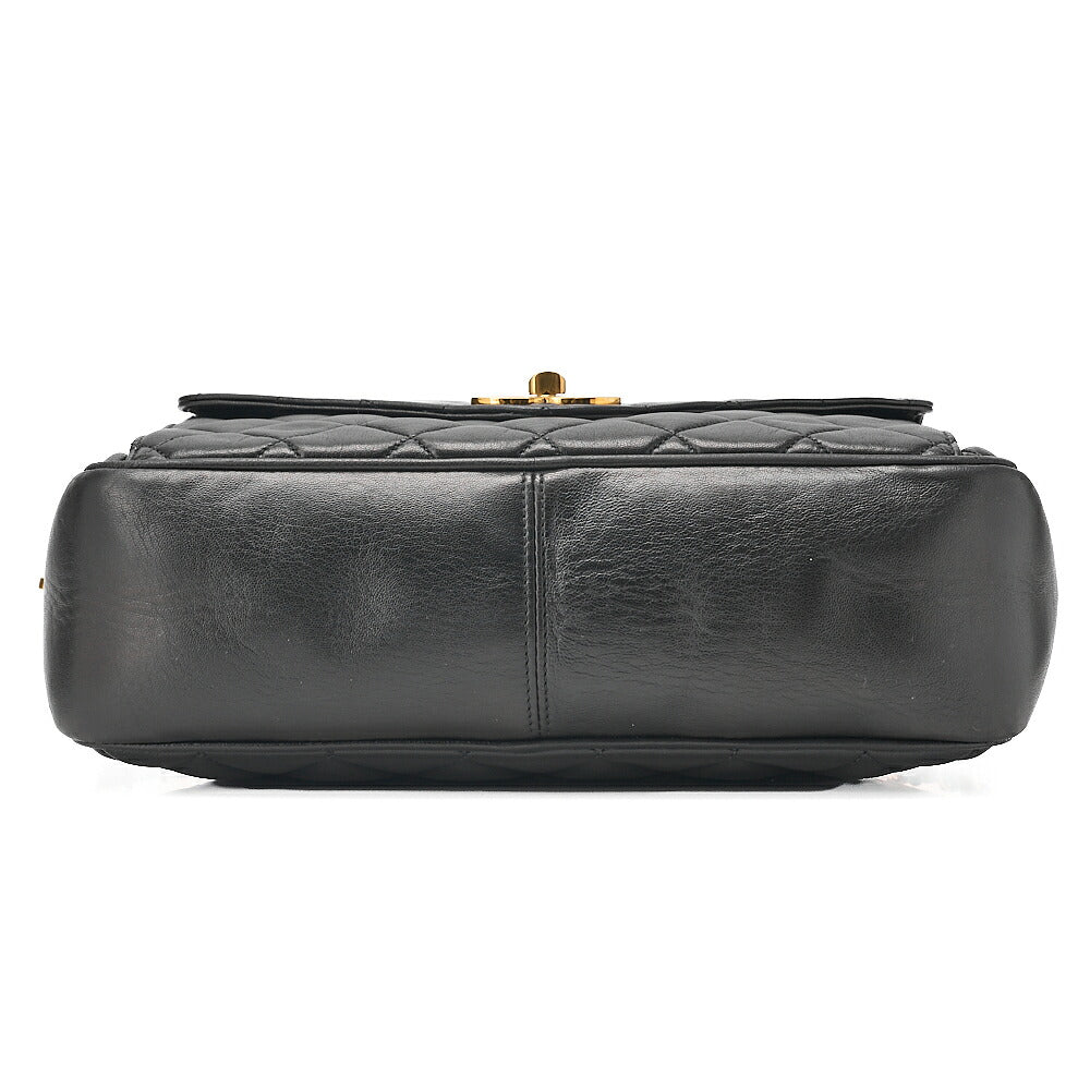CHANEL Lambskin Matelasse Outside Flap Ball Charm Chain Shoulder Black Gold-Tone Hardware, Pre-Owned