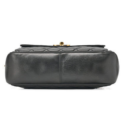 CHANEL Lambskin Matelasse Outside Flap Ball Charm Chain Shoulder Black Gold-Tone Hardware, Pre-Owned