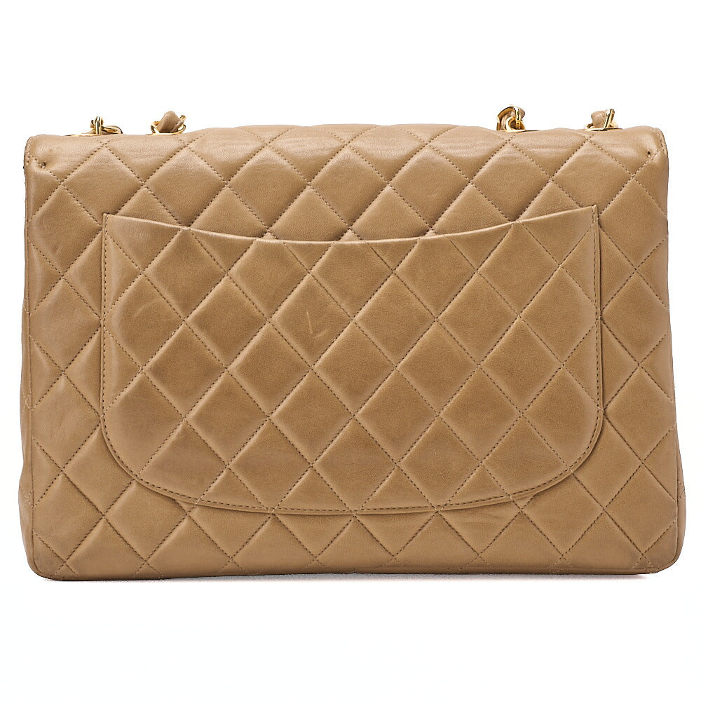 CHANEL Deka Matelasse 30 Single Chain Shoulder Bag Lambskin Beige Gold-Tone Hardware, Pre-Owned