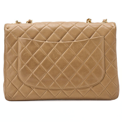 CHANEL Deka Matelasse 30 Single Chain Shoulder Bag Lambskin Beige Gold-Tone Hardware, Pre-Owned