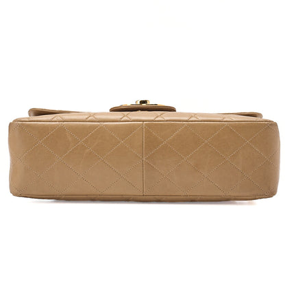 CHANEL Deka Matelasse 30 Single Chain Shoulder Bag Lambskin Beige Gold-Tone Hardware, Pre-Owned