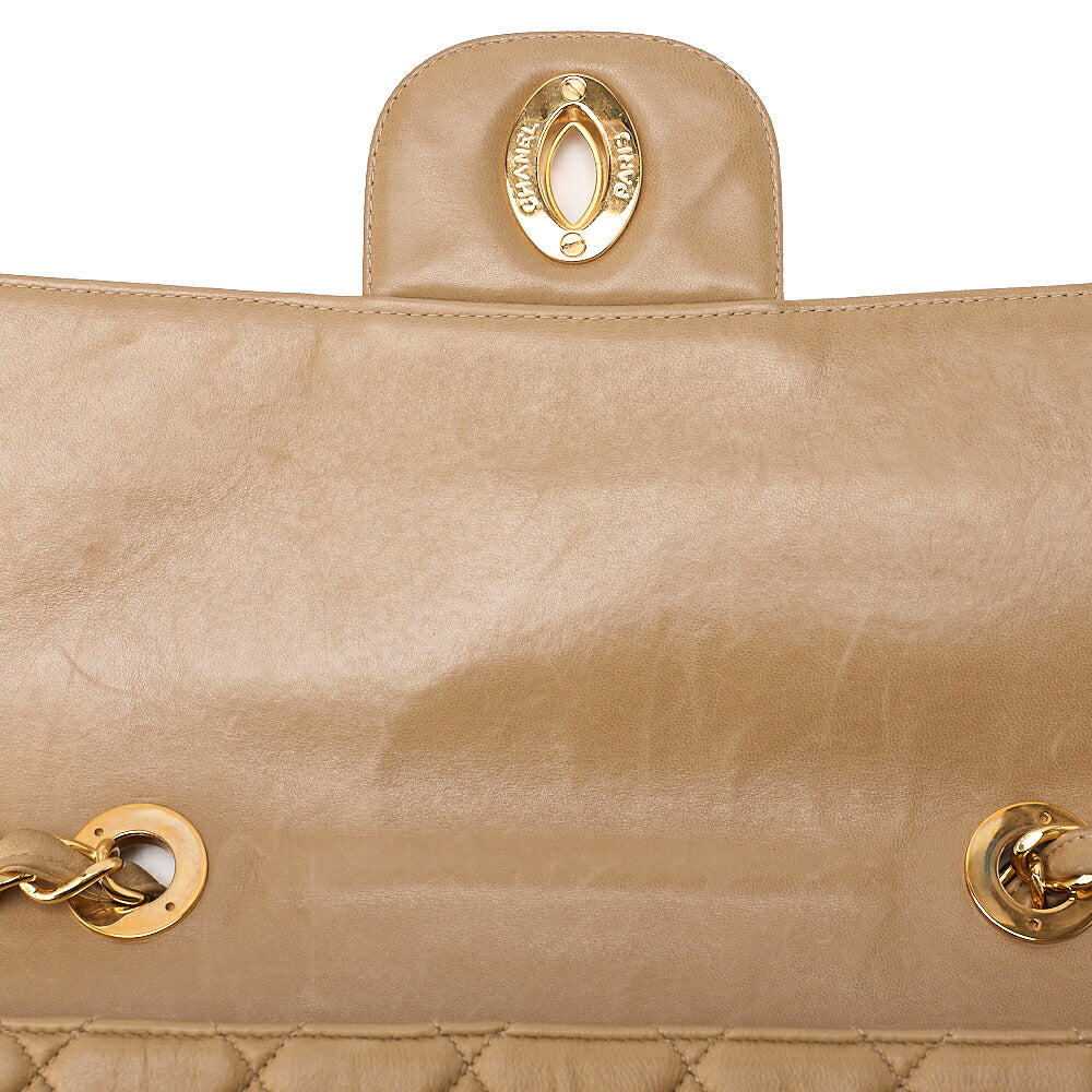 CHANEL Deka Matelasse 30 Single Chain Shoulder Bag Lambskin Beige Gold-Tone Hardware, Pre-Owned