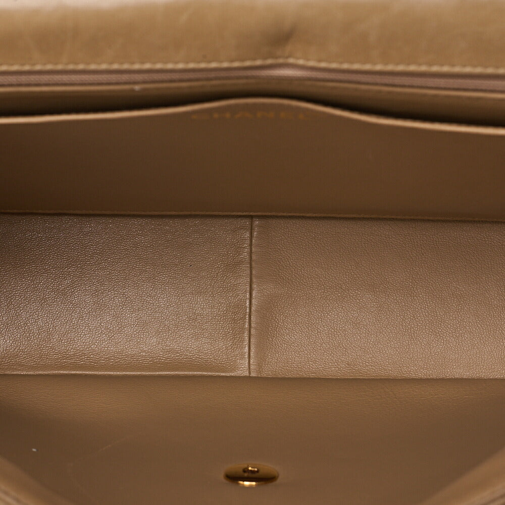 CHANEL Deka Matelasse 30 Single Chain Shoulder Bag Lambskin Beige Gold-Tone Hardware, Pre-Owned