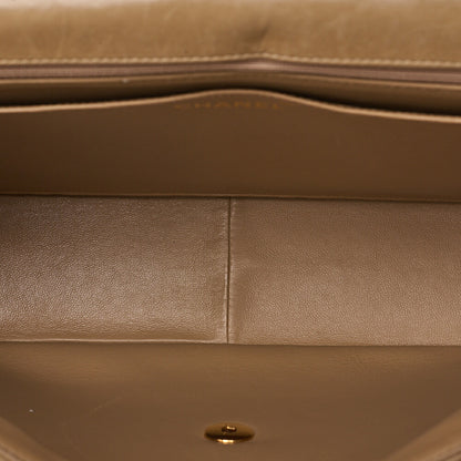 CHANEL Deka Matelasse 30 Single Chain Shoulder Bag Lambskin Beige Gold-Tone Hardware, Pre-Owned