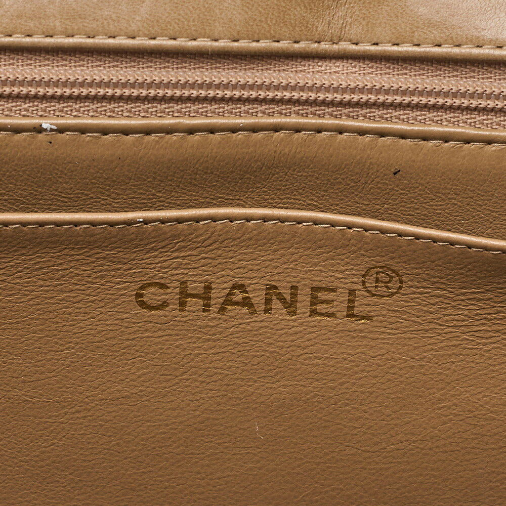 CHANEL Deka Matelasse 30 Single Chain Shoulder Bag Lambskin Beige Gold-Tone Hardware, Pre-Owned