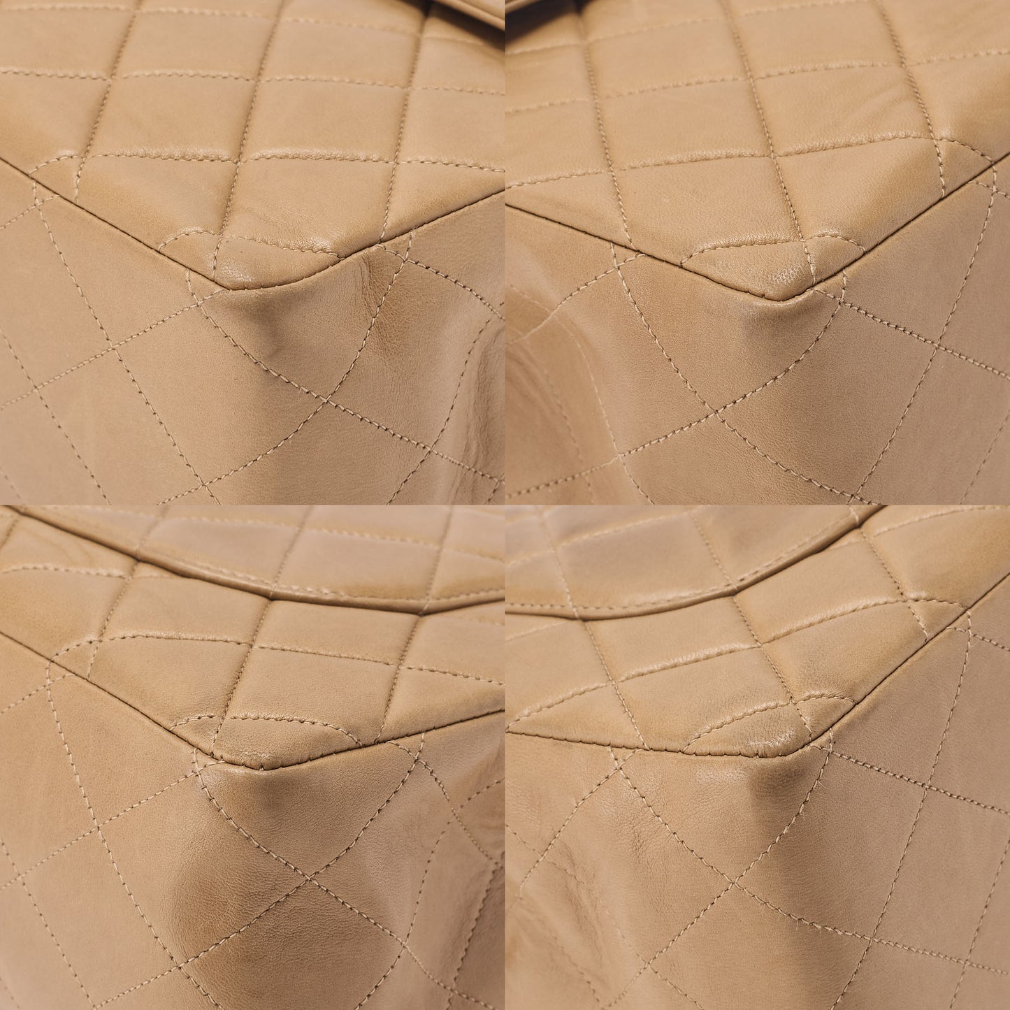 CHANEL Deka Matelasse 30 Single Chain Shoulder Bag Lambskin Beige Gold-Tone Hardware, Pre-Owned