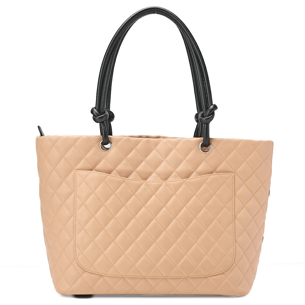 CHANEL Cambonline Calf Leather Tote Bag Beige x  Black Silver-Tone Hardware, Pre-Owned