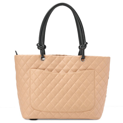 CHANEL Cambonline Calf Leather Tote Bag Beige x  Black Silver-Tone Hardware, Pre-Owned
