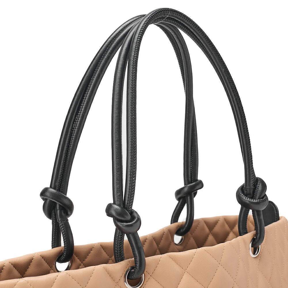 CHANEL Cambonline Calf Leather Tote Bag Beige x  Black Silver-Tone Hardware, Pre-Owned