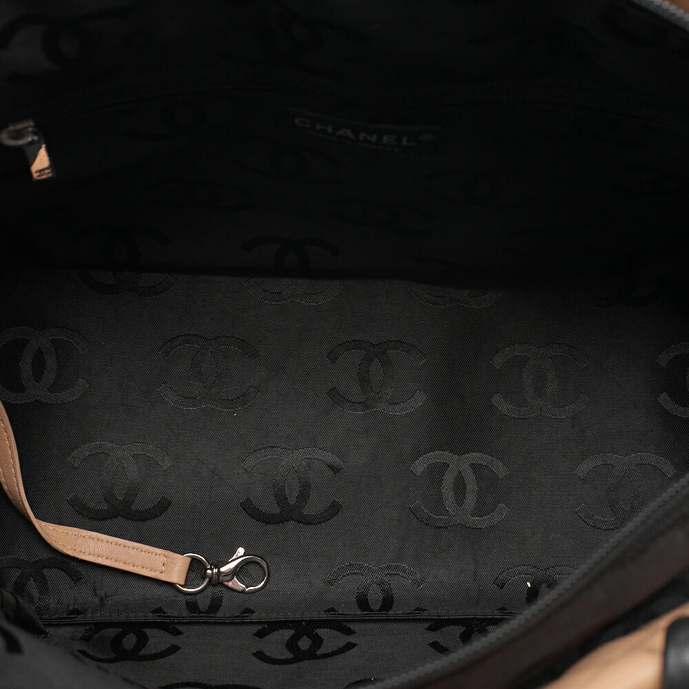 CHANEL Cambonline Calf Leather Tote Bag Beige x  Black Silver-Tone Hardware, Pre-Owned