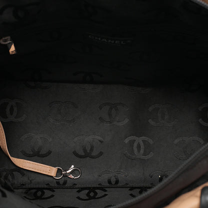 CHANEL Cambonline Calf Leather Tote Bag Beige x  Black Silver-Tone Hardware, Pre-Owned
