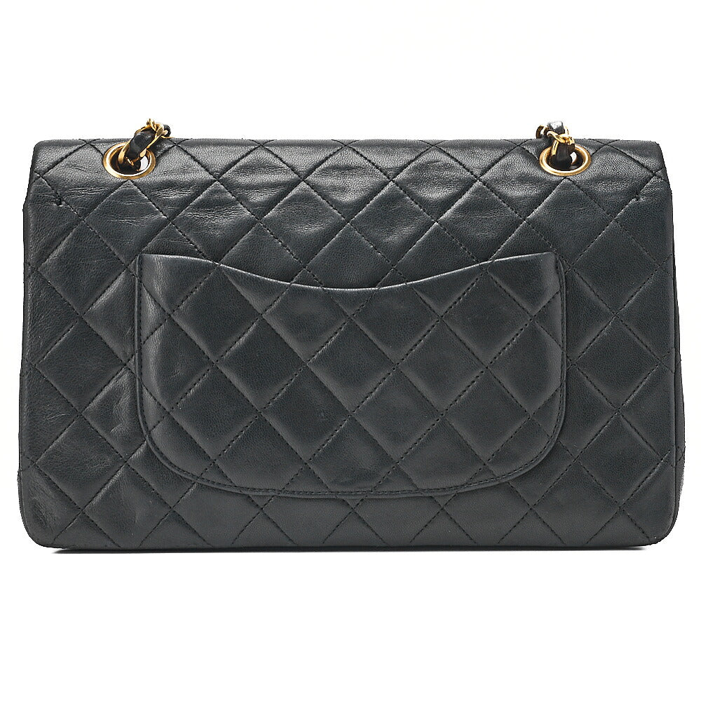 CHANEL Lambskin Matelasse 25cm Double Flap Chain Shoulder Black Gold-Tone Hardware, Pre-Owned
