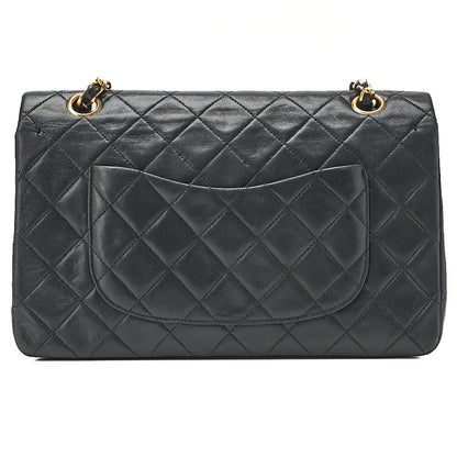 CHANEL Lambskin Matelasse 25cm Double Flap Chain Shoulder Black Gold-Tone Hardware, Pre-Owned