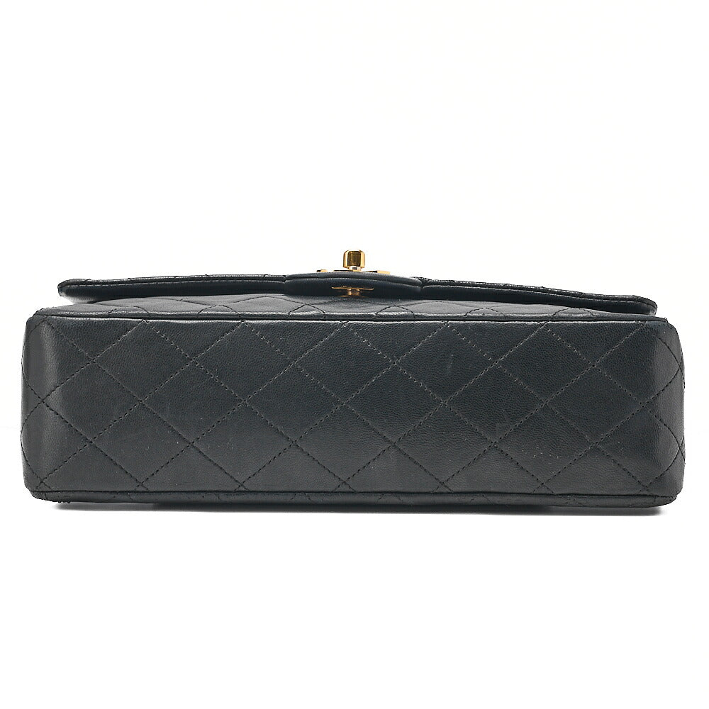 CHANEL Lambskin Matelasse 25cm Double Flap Chain Shoulder Black Gold-Tone Hardware, Pre-Owned