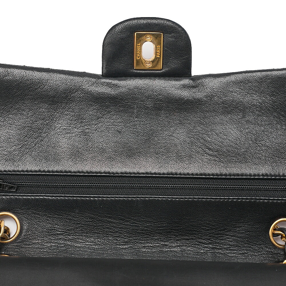 CHANEL Lambskin Matelasse 25cm Double Flap Chain Shoulder Black Gold-Tone Hardware, Pre-Owned