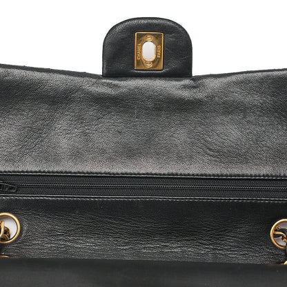 CHANEL Lambskin Matelasse 25cm Double Flap Chain Shoulder Black Gold-Tone Hardware, Pre-Owned