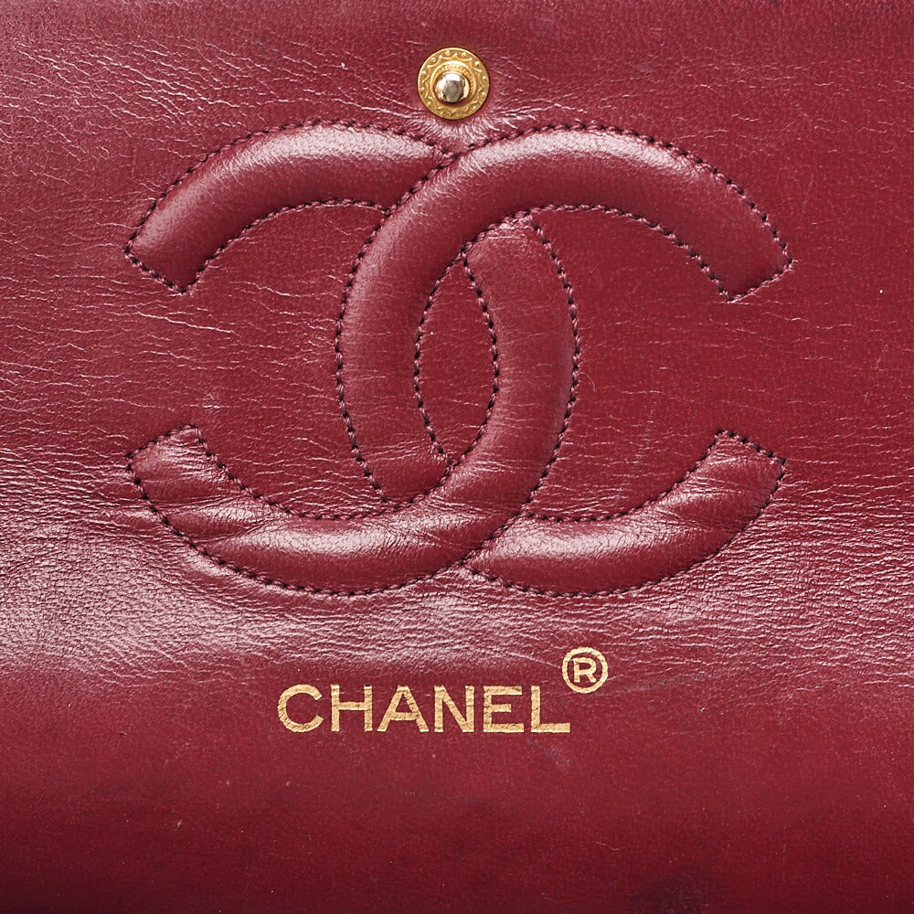CHANEL Lambskin Matelasse 25cm Double Flap Chain Shoulder Black Gold-Tone Hardware, Pre-Owned