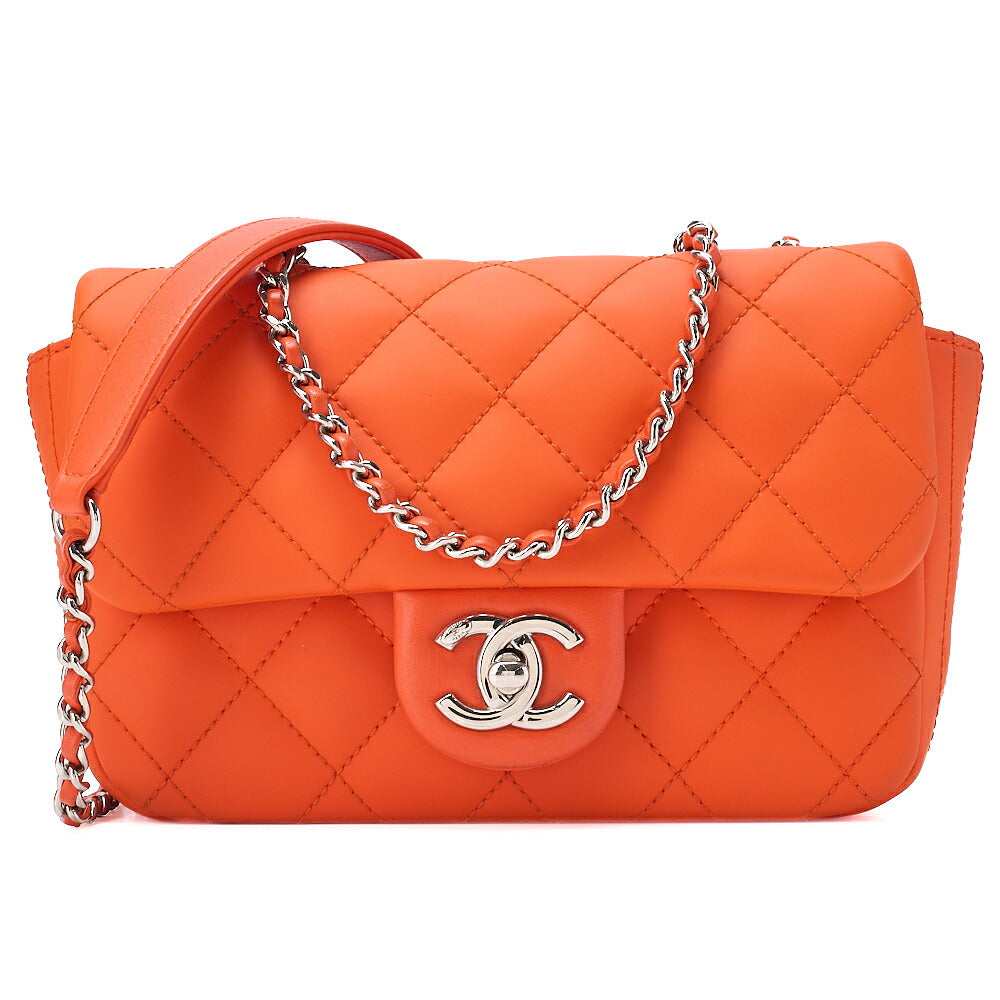 CHANEL Lambskin x Enamel Mini Matelasse 19cm Chain Shoulder Bag with Cover Orange Silver-Tone Hardware, Pre-Owned