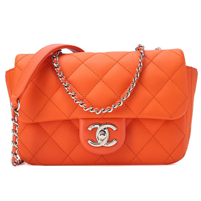 CHANEL Lambskin x Enamel Mini Matelasse 19cm Chain Shoulder Bag with Cover Orange Silver-Tone Hardware, Pre-Owned