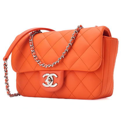 CHANEL Lambskin x Enamel Mini Matelasse 19cm Chain Shoulder Bag with Cover Orange Silver-Tone Hardware, Pre-Owned