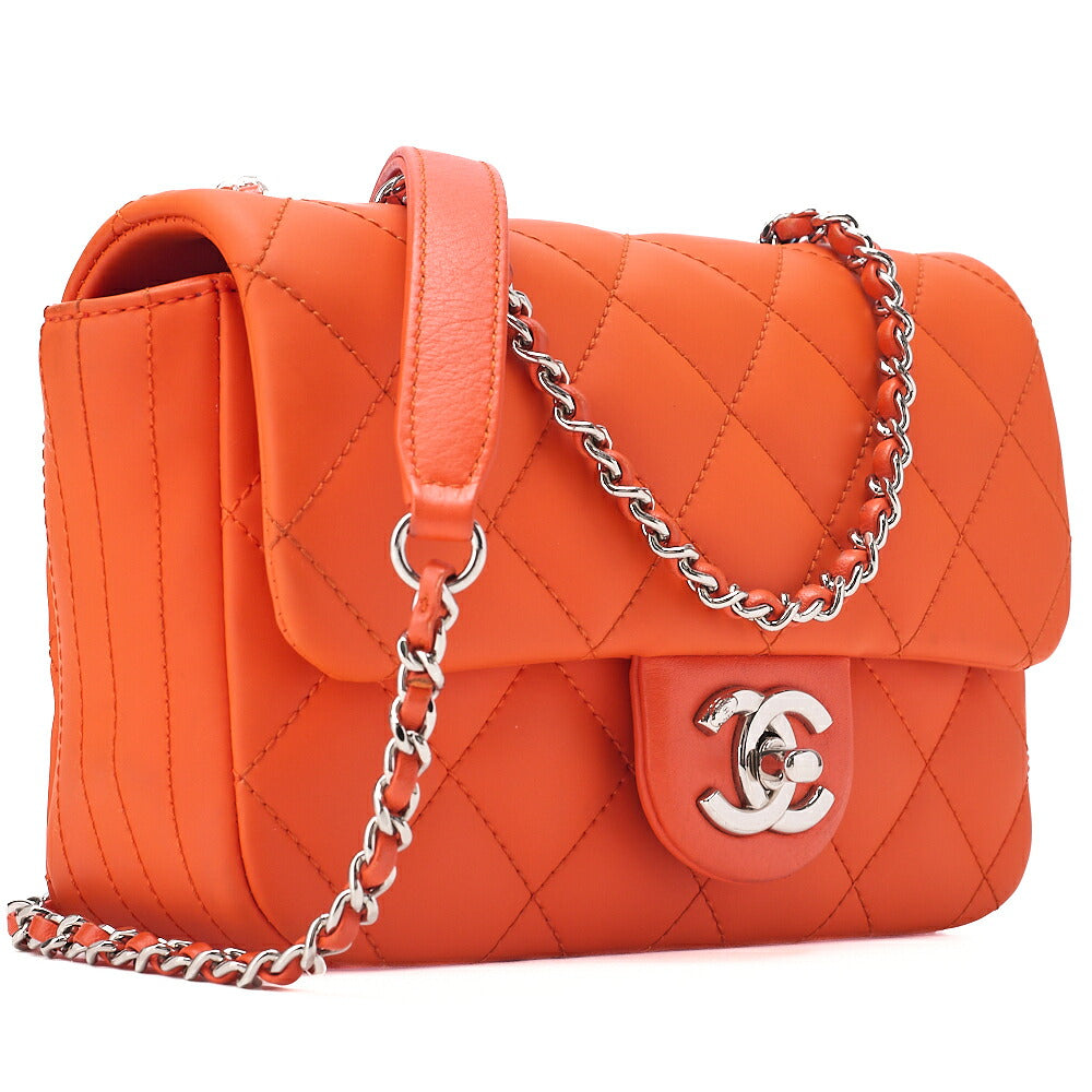 CHANEL Lambskin x Enamel Mini Matelasse 19cm Chain Shoulder Bag with Cover Orange Silver-Tone Hardware, Pre-Owned
