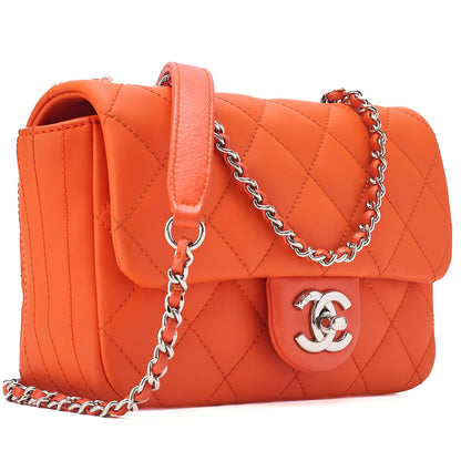 CHANEL Lambskin x Enamel Mini Matelasse 19cm Chain Shoulder Bag with Cover Orange Silver-Tone Hardware, Pre-Owned
