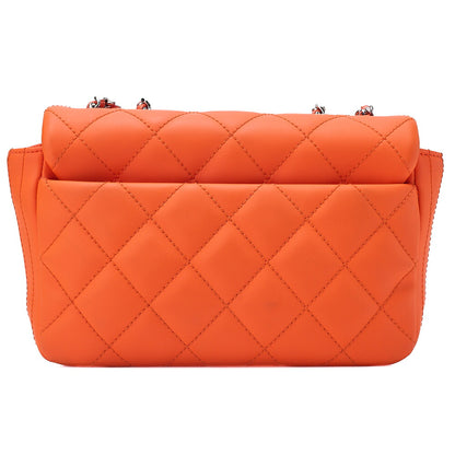 CHANEL Lambskin x Enamel Mini Matelasse 19cm Chain Shoulder Bag with Cover Orange Silver-Tone Hardware, Pre-Owned