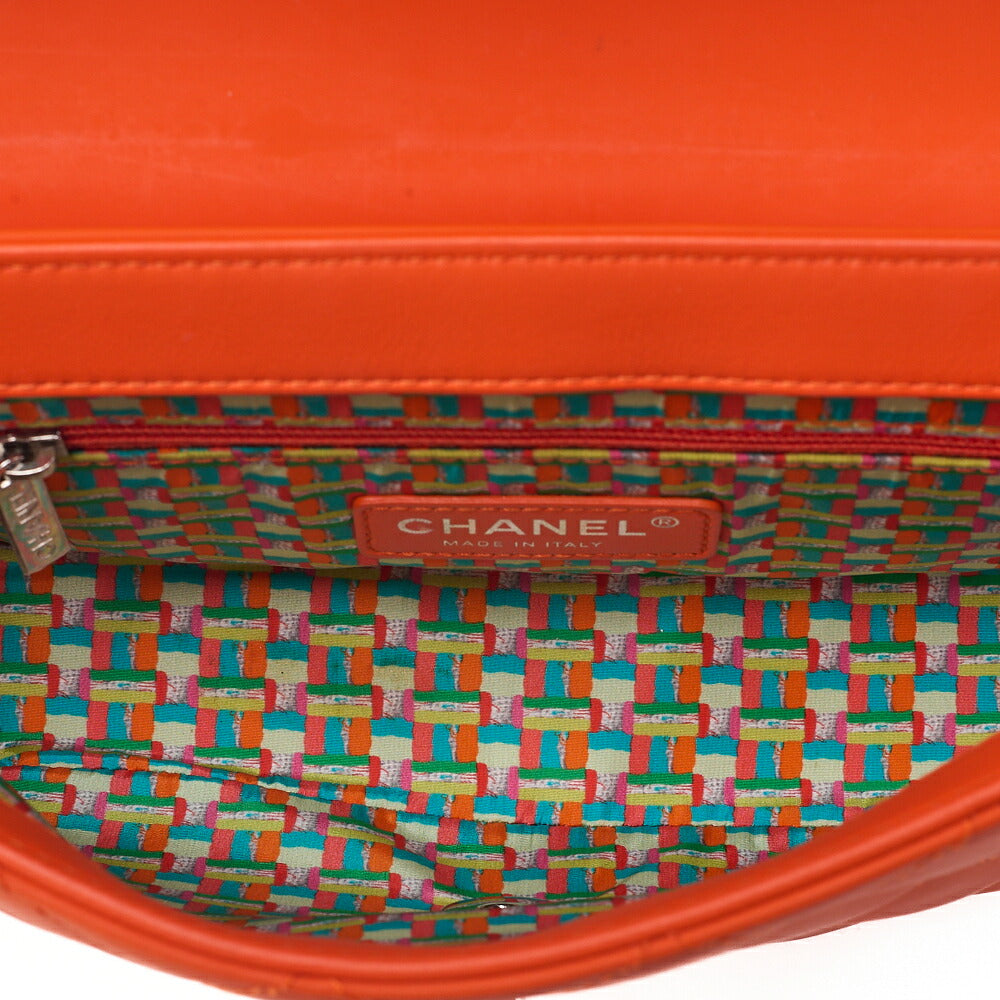 CHANEL Lambskin x Enamel Mini Matelasse 19cm Chain Shoulder Bag with Cover Orange Silver-Tone Hardware, Pre-Owned