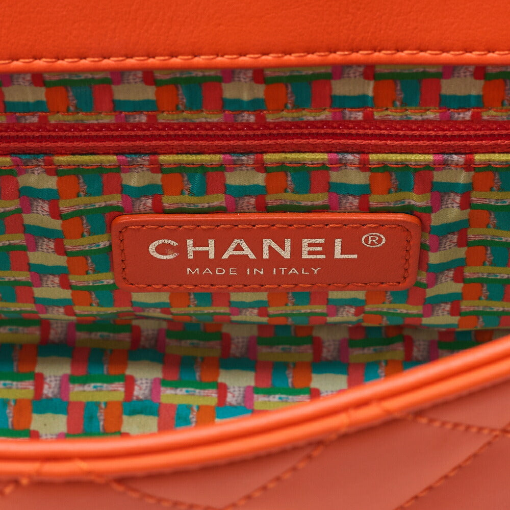 CHANEL Lambskin x Enamel Mini Matelasse 19cm Chain Shoulder Bag with Cover Orange Silver-Tone Hardware, Pre-Owned