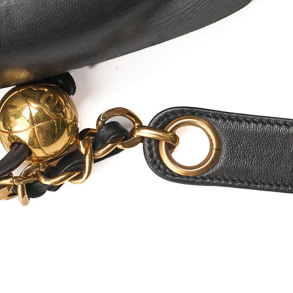 CHANEL Lambskin Matelasse Outside Flap Ball Charm Chain Shoulder Black Gold-Tone Hardware, Pre-Owned