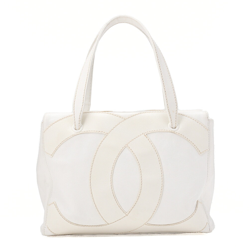 CHANEL Coco Mark Large Coco Mark Shoulder Bag Caviar Skin White Gold-Tone Hardware, Pre-Owned